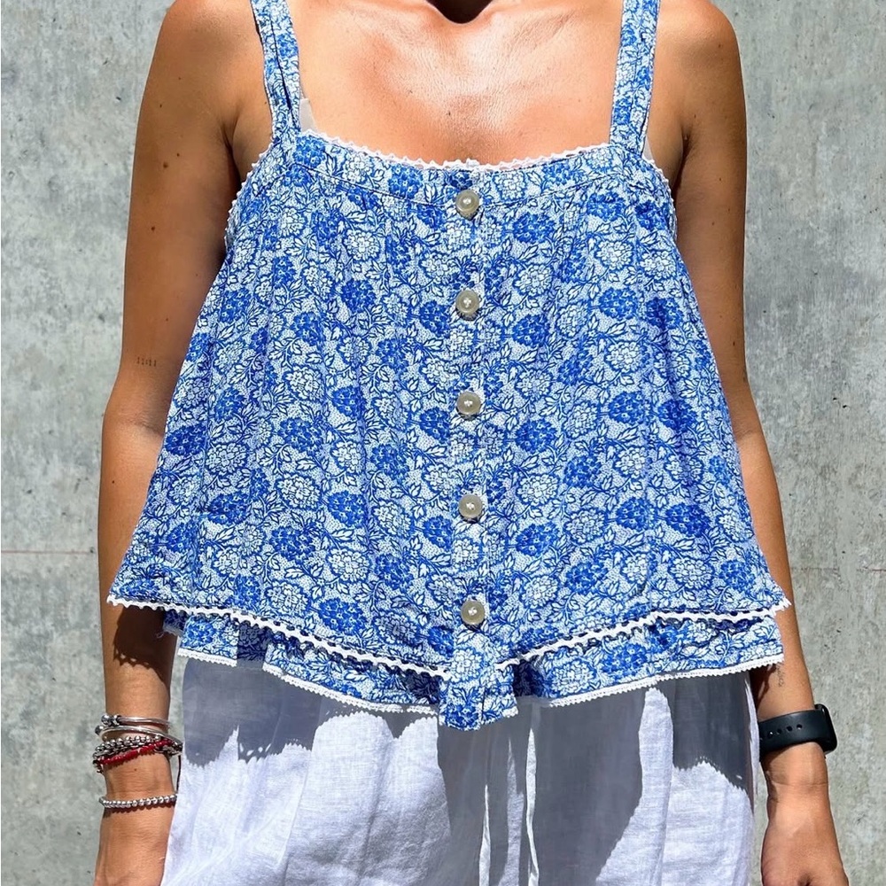 Altar'd State Blue and White Floral Crop Tank